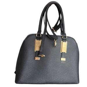ALDO Black Structured Dome Hand Bag/Crossbody with Gold Hardware